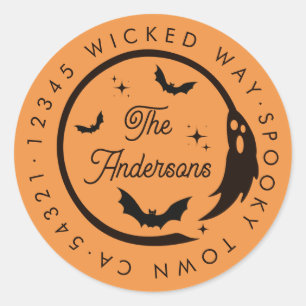 Halloween Ghost Bats Spooky Retouradres Ronde Sticker