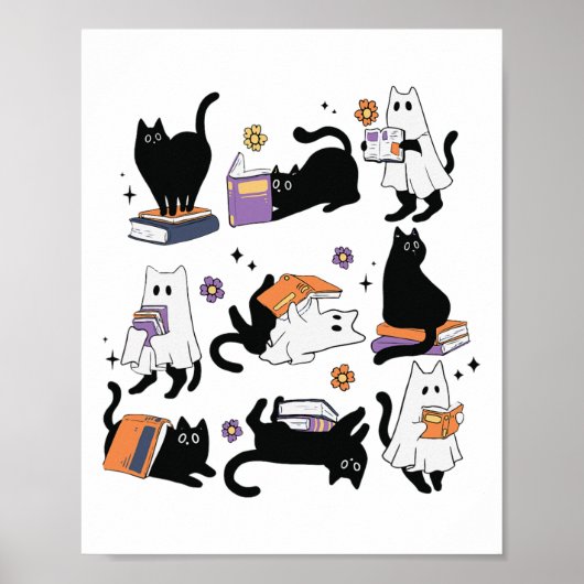 Halloween Ghost Black Cat Leesboek Kostuum Poster (Voorkant)