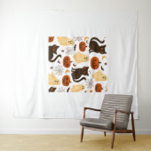  Halloween Ghost & Black Cat Pattern Classi Wandkleed (In Situ (horizontaal))