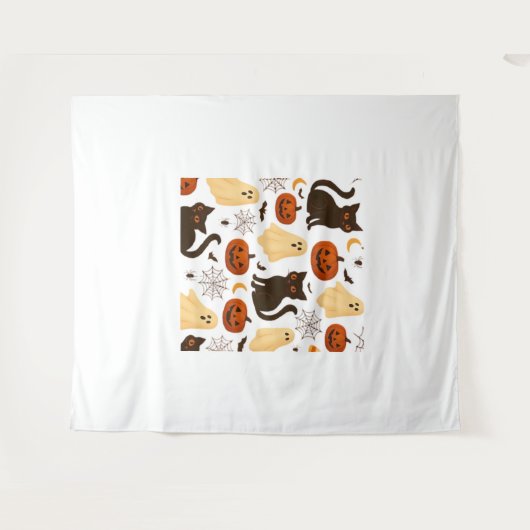  Halloween Ghost & Black Cat Pattern Classi Wandkleed (Voorkant (horizontaal))