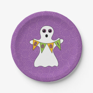 Halloween Ghost Boo Paarse Party Papieren Bordje