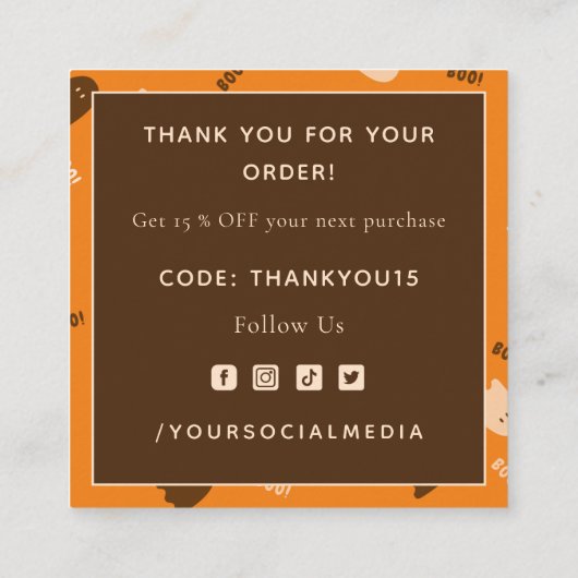 Halloween Ghost Boo Pattern Herfst Autumn Dank u Vierkante Visitekaartje (Achterkant)