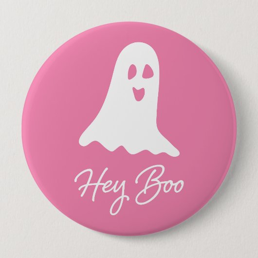 Halloween Ghost Boo Roze en Witte Button Pin (Voorkant)