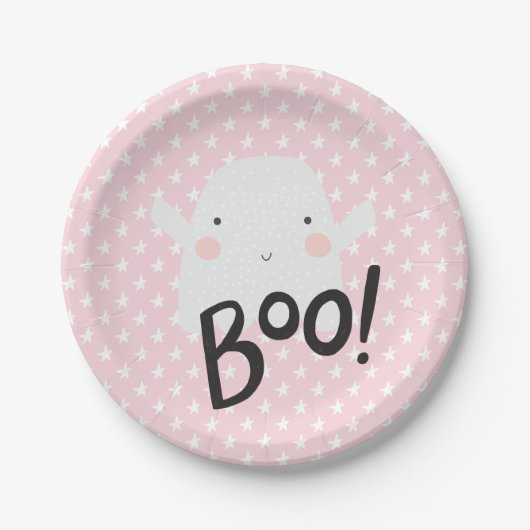 Halloween Ghost Borden in Roze Papieren Bordje (Voorkant)