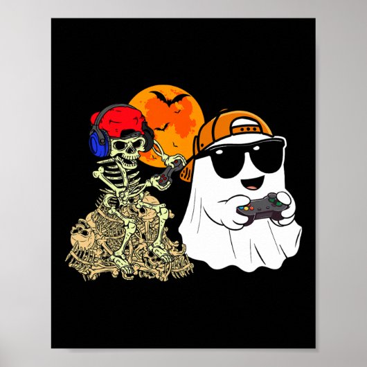 Halloween Ghost Boys Kinder Gaming Scary Skeleton Poster (Voorkant)