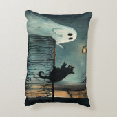 Halloween Ghost & Cat Ontmoeting Accent Kussen (Achterkant (Verticaal))