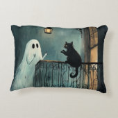 Halloween Ghost & Cat Ontmoeting Accent Kussen (Achterkant)