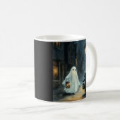 Halloween Ghost & Cat Ontmoeting Koffiemok (Voorkant rechts)