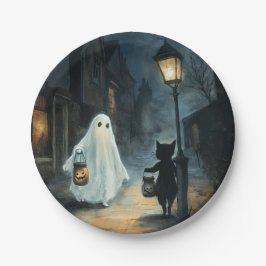 Halloween Ghost & Cat Ontmoeting Papieren Bordje