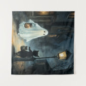 Halloween Ghost & Cat Ontmoeting Wandkleed (Voorkant (horizontaal))