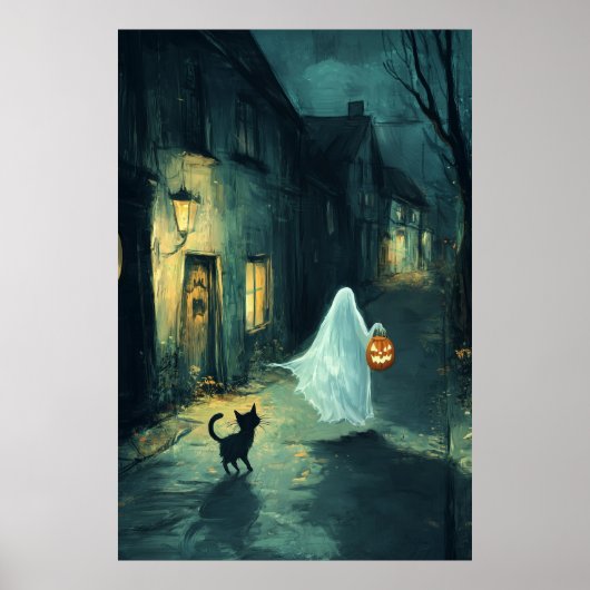 Halloween Ghost & Cat Trick or treat Poster (Voorkant)
