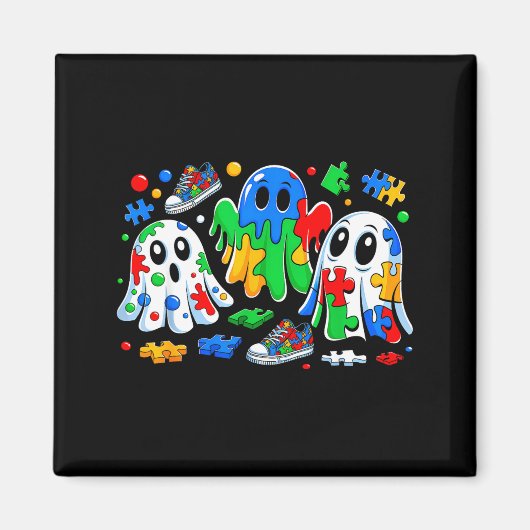 Halloween Ghost Colorful Puzzle Ribbon Autism Awar Magneet (Voorkant)