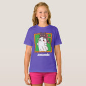 Halloween Ghost Cute Black Cat in Bow Custom Kids T-shirt (Voorkant volledig)