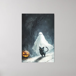 Halloween Ghost en Black Cat Canvas Afdruk