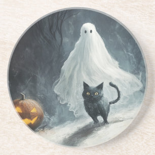 Halloween Ghost en Black Cat Zandsteen Onderzetter