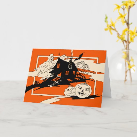 Halloween Ghost en Haunted House Card Kaart (Gele Bloem)