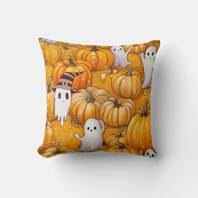 Halloween Ghost en Pumpkin Pattern Kussen (Voorkant)