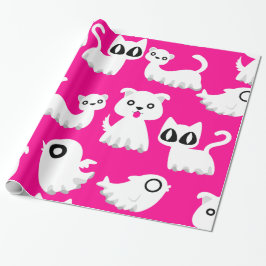 Halloween Ghost Ferret Dog Pink Cadeaupapier
