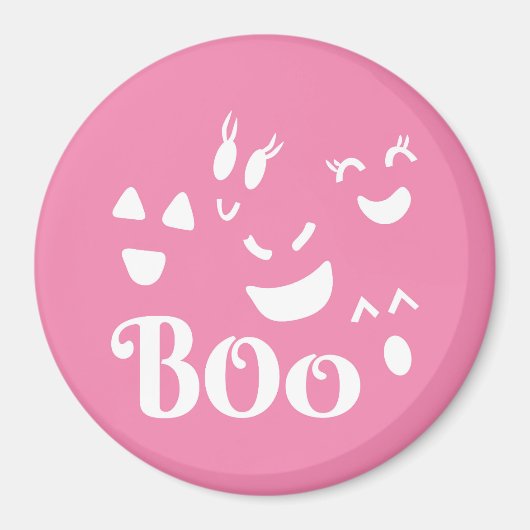 Halloween Ghost Gezicht Roze en Witte Magneet (Voorkant)