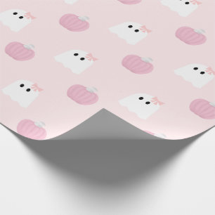 Halloween Ghost Girl Pink Pumpkin Patroon Cadeaupapier