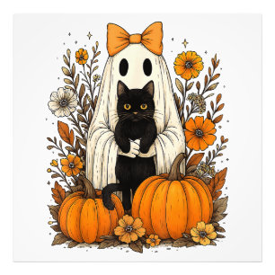Halloween Ghost Holding Black Cat Foto Afdruk