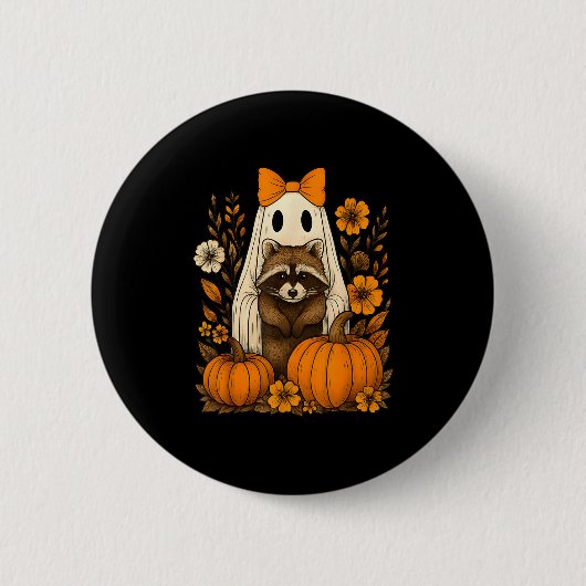  Halloween Ghost Holding Raccoon Groovy Flo Ronde Button 5,7 Cm (Voorkant)