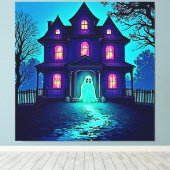 Halloween Ghost House ontwerp Canvas Afdruk (Insitu (Houten vloer))
