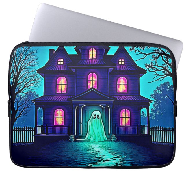 Halloween Ghost House ontwerp Laptop Sleeve (Voorkant)