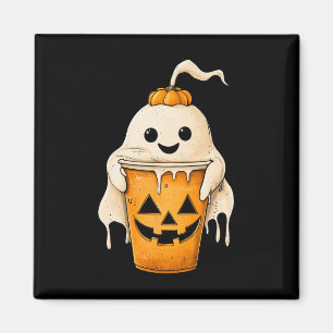 Halloween Ghost Iced Koffie met Pumpkin Fun Spook Magneet