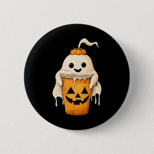 Halloween Ghost Iced Koffie met Pumpkin Fun Spook Ronde Button 5,7 Cm