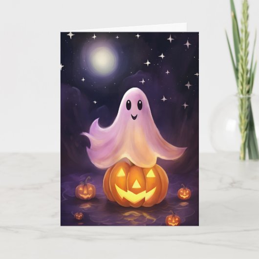Halloween Ghost Jack-o'-lantern Illustratie Kaart (Voorkant)