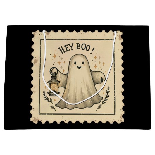 Halloween Ghost Lantern Gift Bag - "Hey Boo" Groot Cadeauzakje (Voorkant)