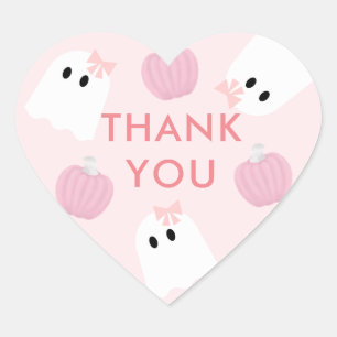 Halloween Ghost Meisje & Pompoen Dank u Roze Hart Sticker