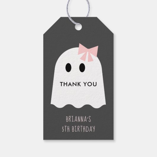 Halloween Ghost Meisje Pompoen Roze Verjaardag Cadeaulabel (Achterkant)