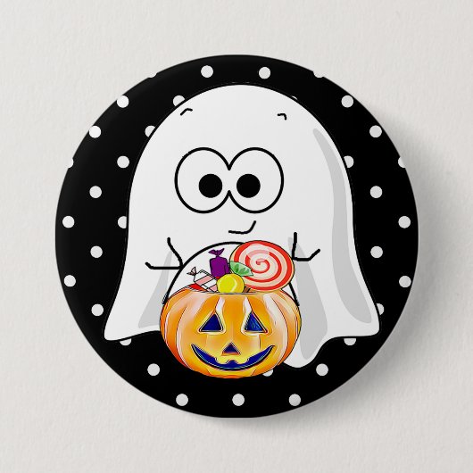 Halloween Ghost met Pumpkin Snoep Bucket Button (Voorkant)
