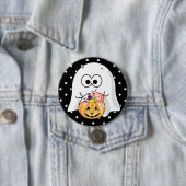 Halloween Ghost met Pumpkin Snoep Bucket Button (In situ)