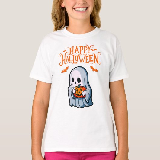 Halloween Ghost met Pumpkin T-shirt (Voorkant)
