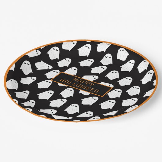Halloween Ghost Monogram Spooky Black White Fun Papieren Bordje (Gekanteld)