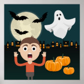 Halloween Ghost Moon Bats Illustration Poster (Voorkant)