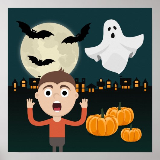 Halloween Ghost Moon Bats Illustration Poster (Voorkant)