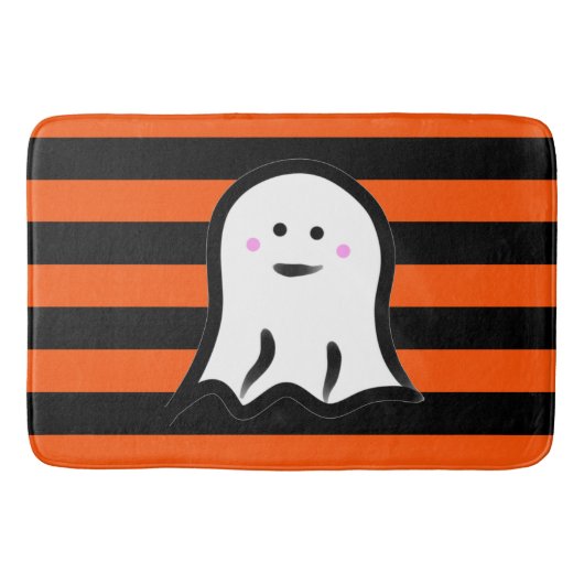 Halloween Ghost on Black and Orange Stripes Badmat (Voorkant)
