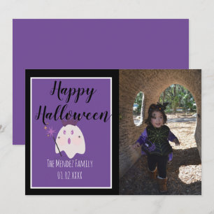 Halloween Ghost Paars Magical Photo Card Feestdagenkaart
