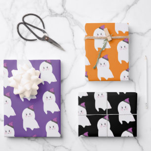 Halloween Ghost Paars Oranje Black Inpakpapier Vel