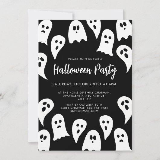 Halloween Ghost Party zwart-wit Kaart (Voorkant)