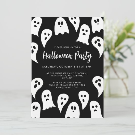 Halloween Ghost Party zwart-wit Kaart (Staand voorkant)