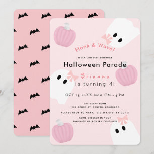 Halloween Ghost Pink Pumpkin Drive-by Verjaardag Kaart