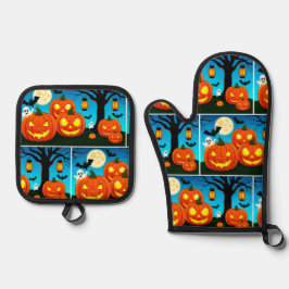 Halloween Ghost, Pompoenen, Vleermuizen Ovenwant & Pannenlap Set