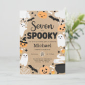Halloween Ghost Pumpkin 7th Birthday Party Kaart (Staand voorkant)