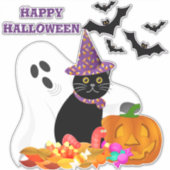 Halloween Ghost Pumpkin Custom-Cut Vinyl Sticker (Voorkant)