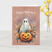 Halloween Ghost Pumpkin Feestelijk Kaart (Gele Bloem)